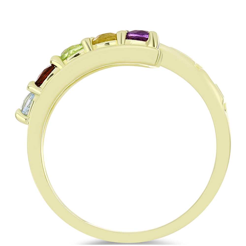 Anillo de Plata Bañada en Oro con Amatista de Marruecos y Citrino de los Montes Urales