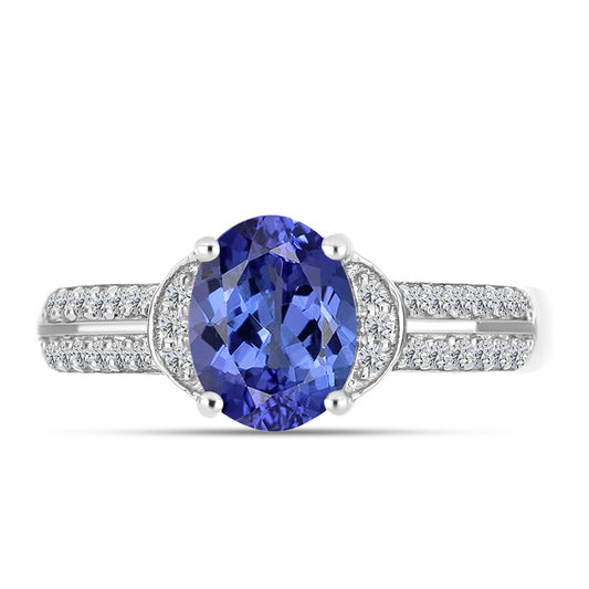 Anillo de Plata con Tanzanita AAA y Diamante blanco