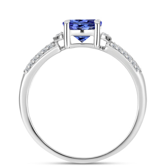 Anillo de Plata con Tanzanita AAA y Diamante blanco