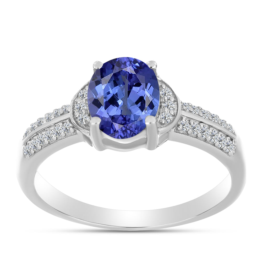 Anillo de Plata con Tanzanita AAA y Diamante blanco 3 