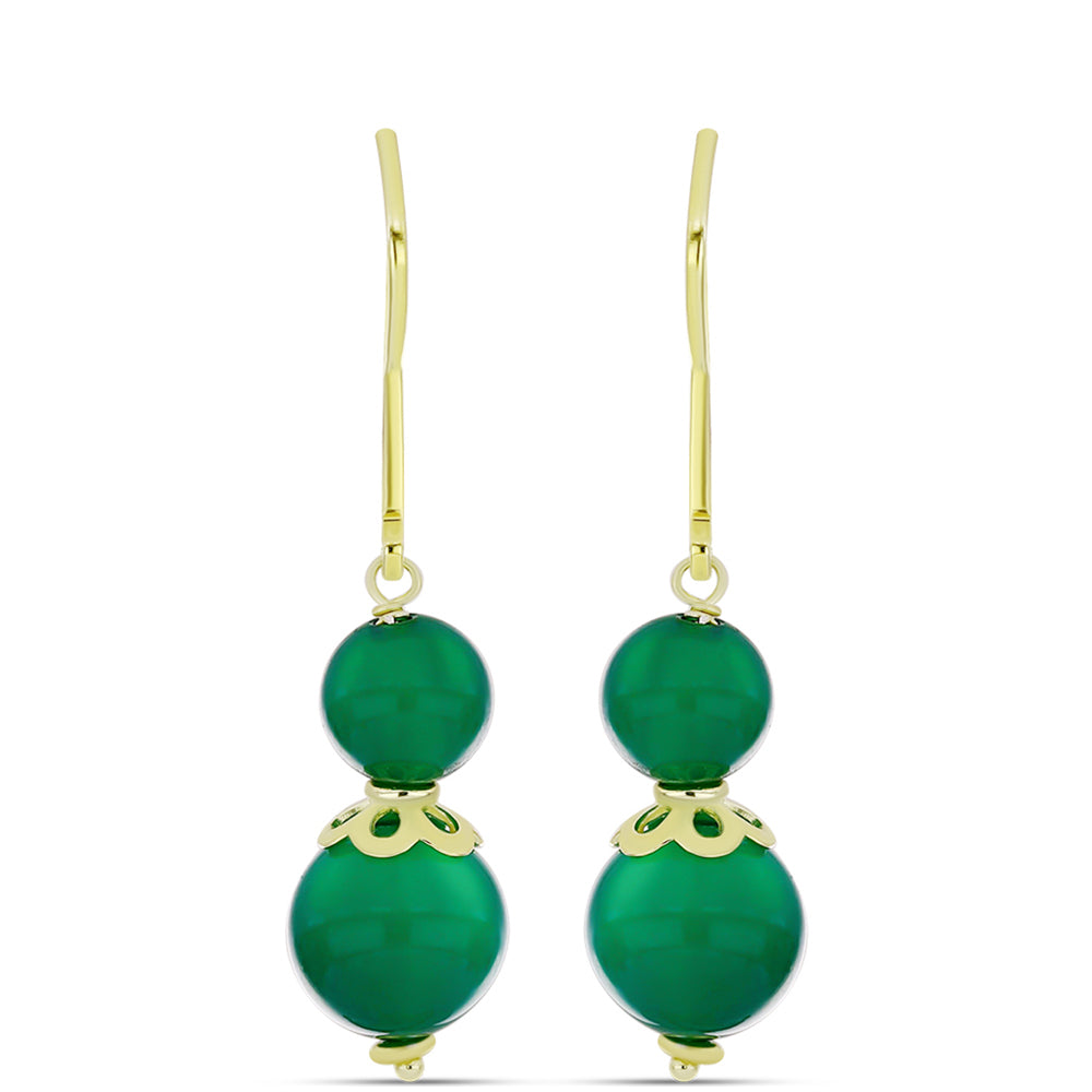 Pendientes de Plata Bañada en Oro con Ágata Verde 1 