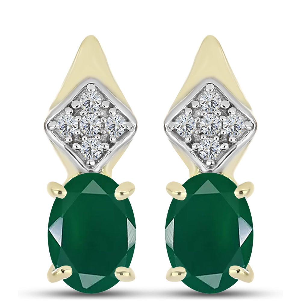 Pendientes de Plata Bañada en Oro con Ágata Verde y Topacio Blanco 1 