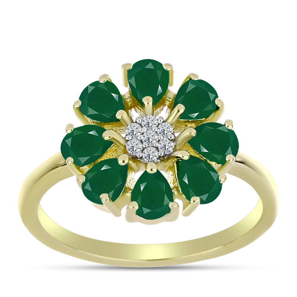 Anillo de Plata Bañada en Oro con Ágata Verde y Topacio Blanco