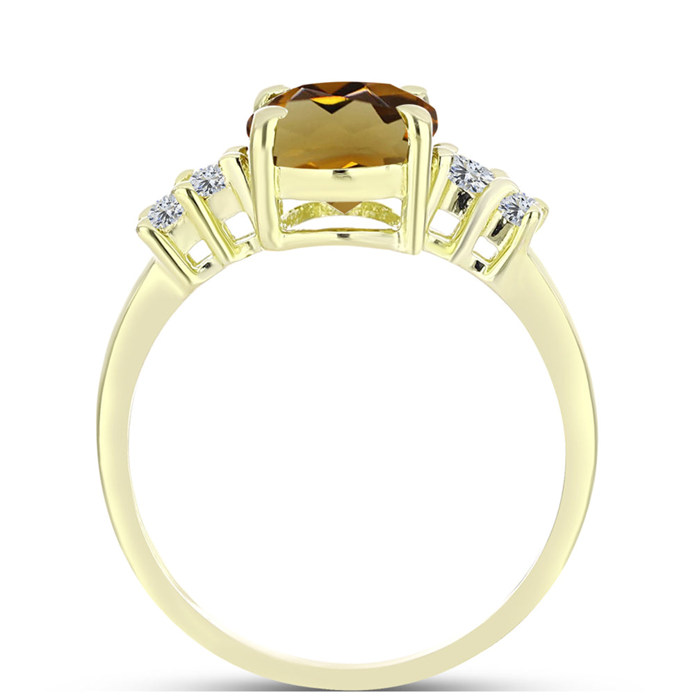 Anillo de Plata Bañada en Oro con Cuarzo Coñac y Topacio Blanco 2 
