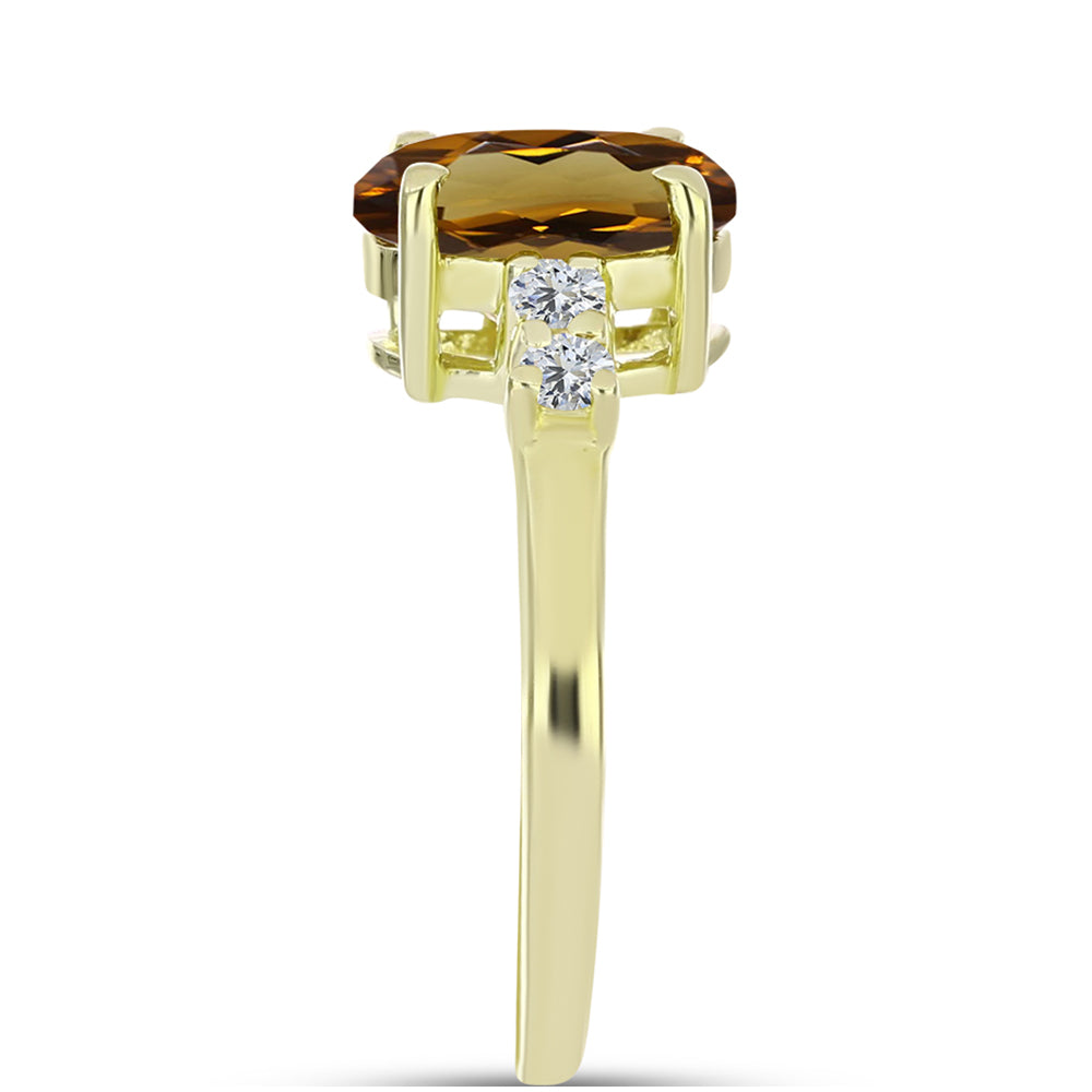 Anillo de Plata Bañada en Oro con Cuarzo Coñac y Topacio Blanco 4 