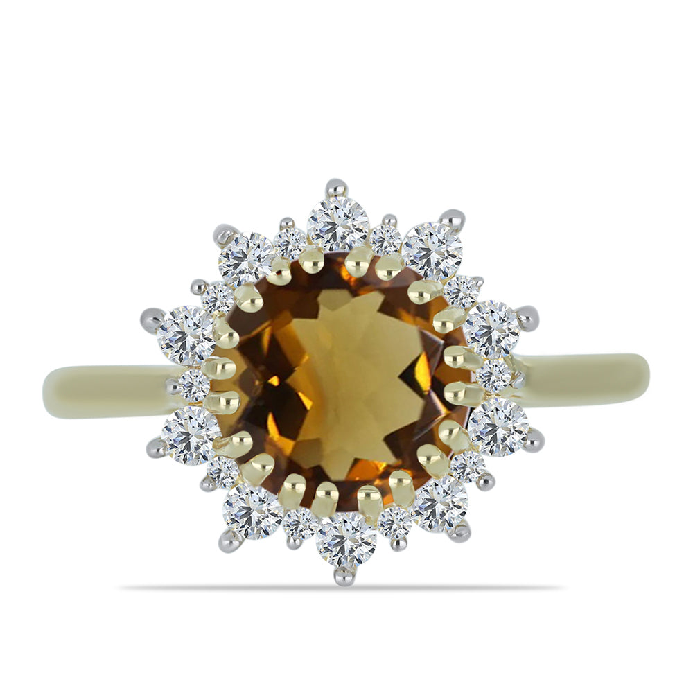 Anillo de Plata Bañada en Oro con Cuarzo Coñac y Topacio Blanco