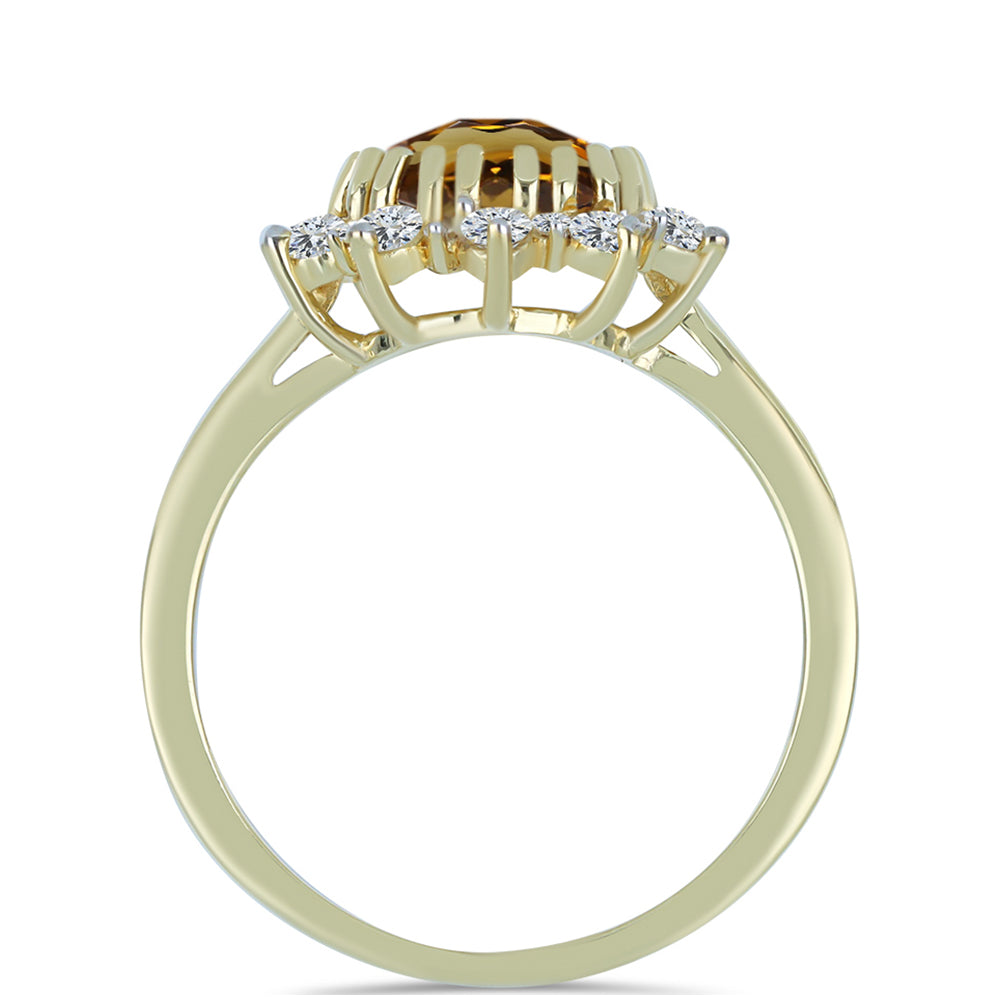 Anillo de Plata Bañada en Oro con Cuarzo Coñac y Topacio Blanco 2 