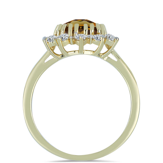 Anillo de Plata Bañada en Oro con Cuarzo Coñac y Topacio Blanco