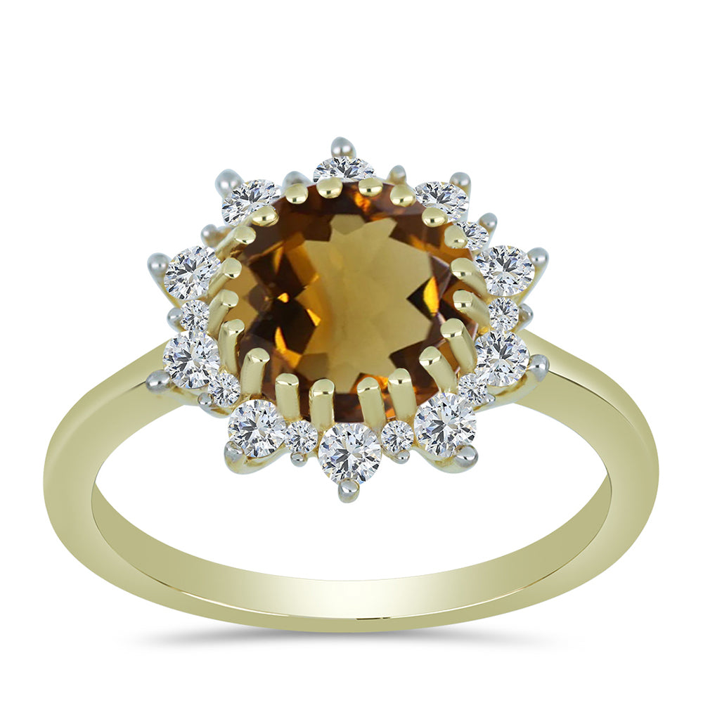 Anillo de Plata Bañada en Oro con Cuarzo Coñac y Topacio Blanco 3 