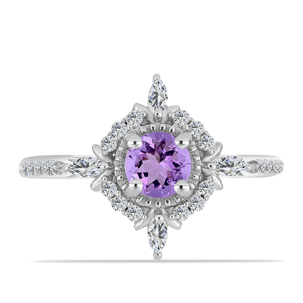 Anillo de Plata con Amatista Rosa de Francia y Zircón Blanco 1 