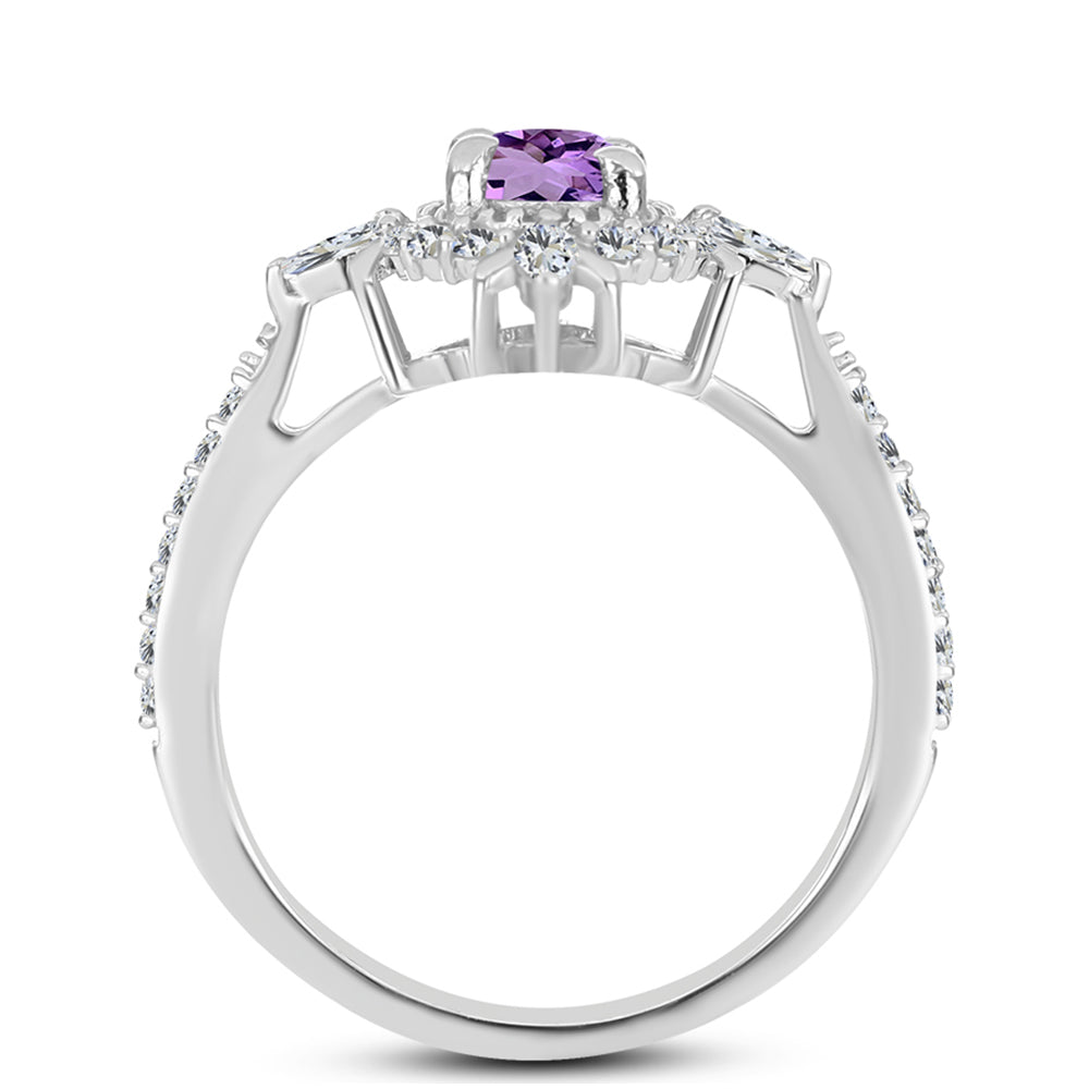 Anillo de Plata con Amatista Rosa de Francia y Zircón Blanco