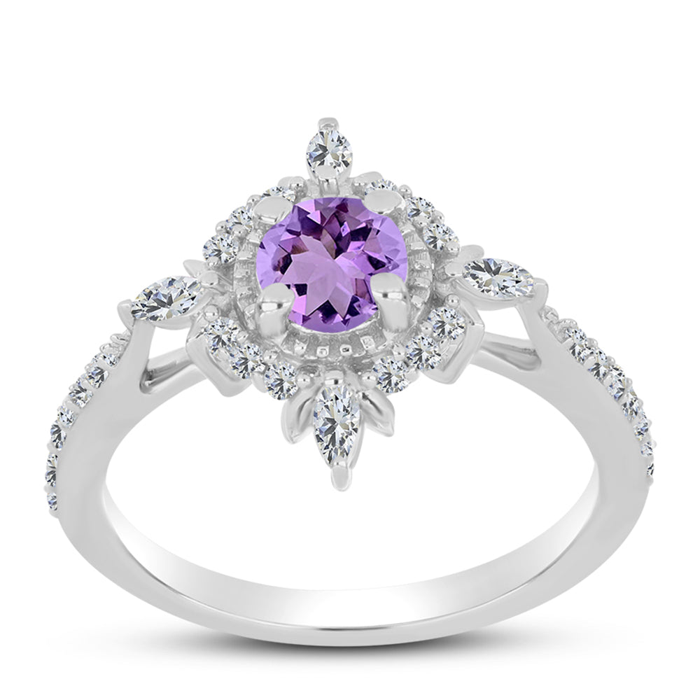 Anillo de Plata con Amatista Rosa de Francia y Zircón Blanco