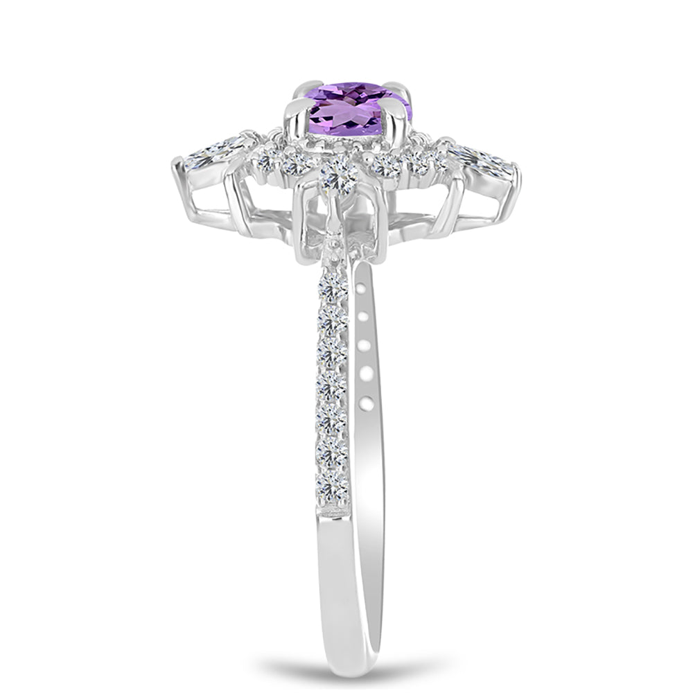 Anillo de Plata con Amatista Rosa de Francia y Zircón Blanco 4 