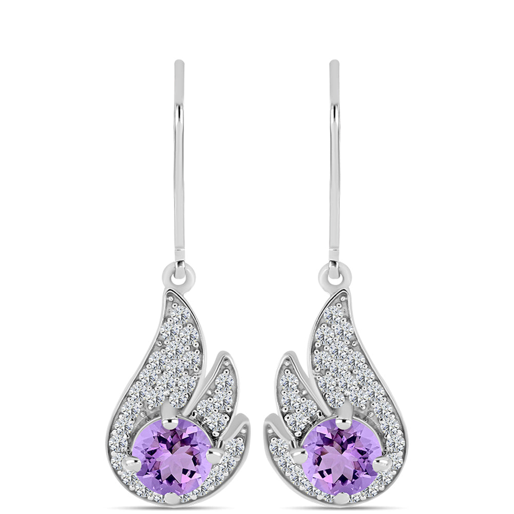 Pendientes de Plata con Amatista Rosa de Francia y Topacio Blanco