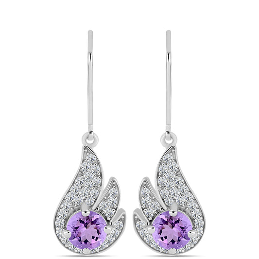 Pendientes de Plata con Amatista Rosa de Francia y Topacio Blanco