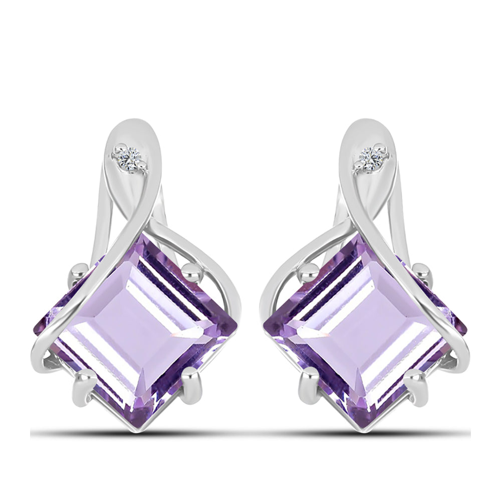 Pendientes de Plata con Amatista Rosa de Francia y Topacio Blanco