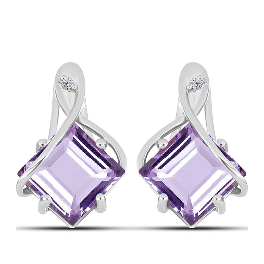 Pendientes de Plata con Amatista Rosa de Francia y Topacio Blanco