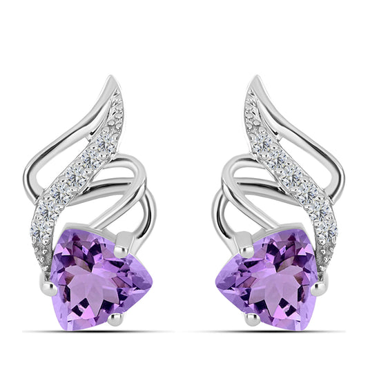 Pendientes de Plata con Amatista Rosa de Francia y Topacio Blanco