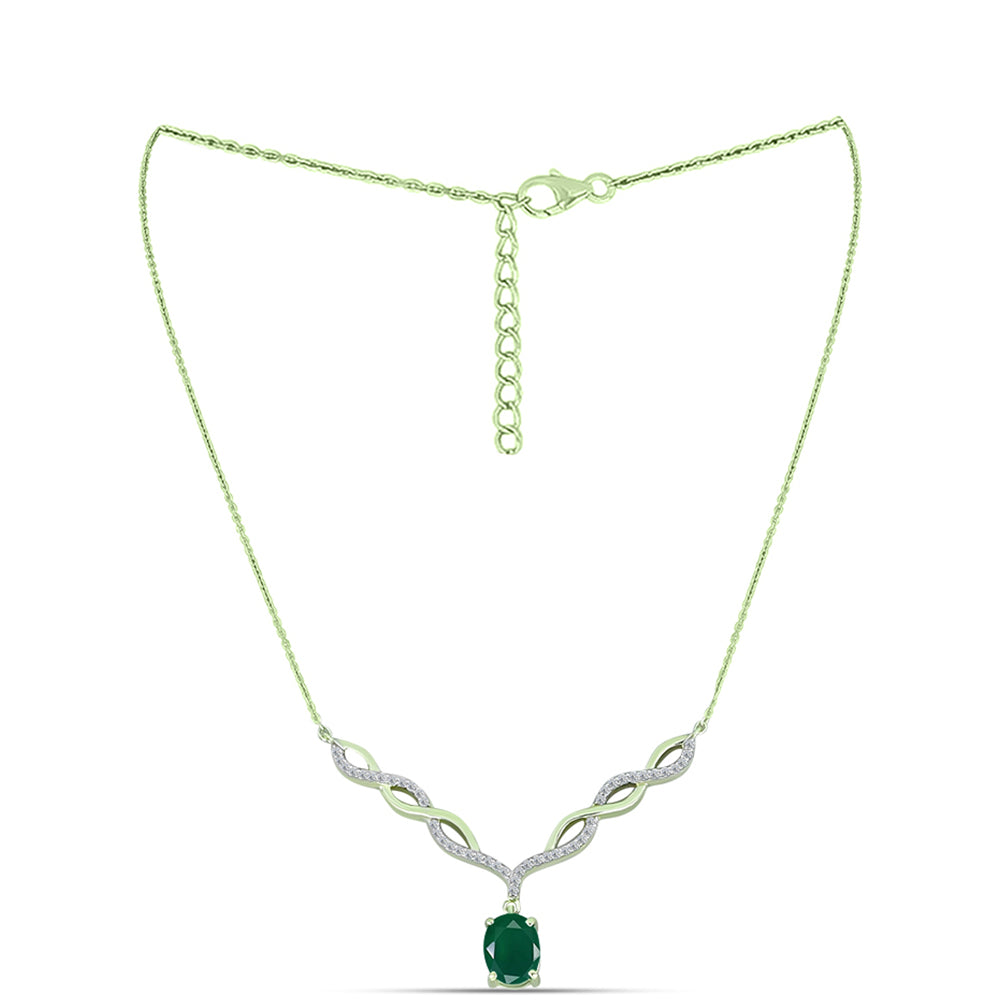Collar de Plata Bañada en Oro con Ágata Verde y Topacio Blanco 1 