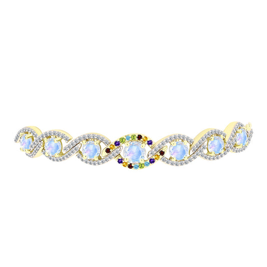 Pulsera de Plata Bañada en Oro con Piedra Lunar Arco Iris y Citrino de los Montes Urales