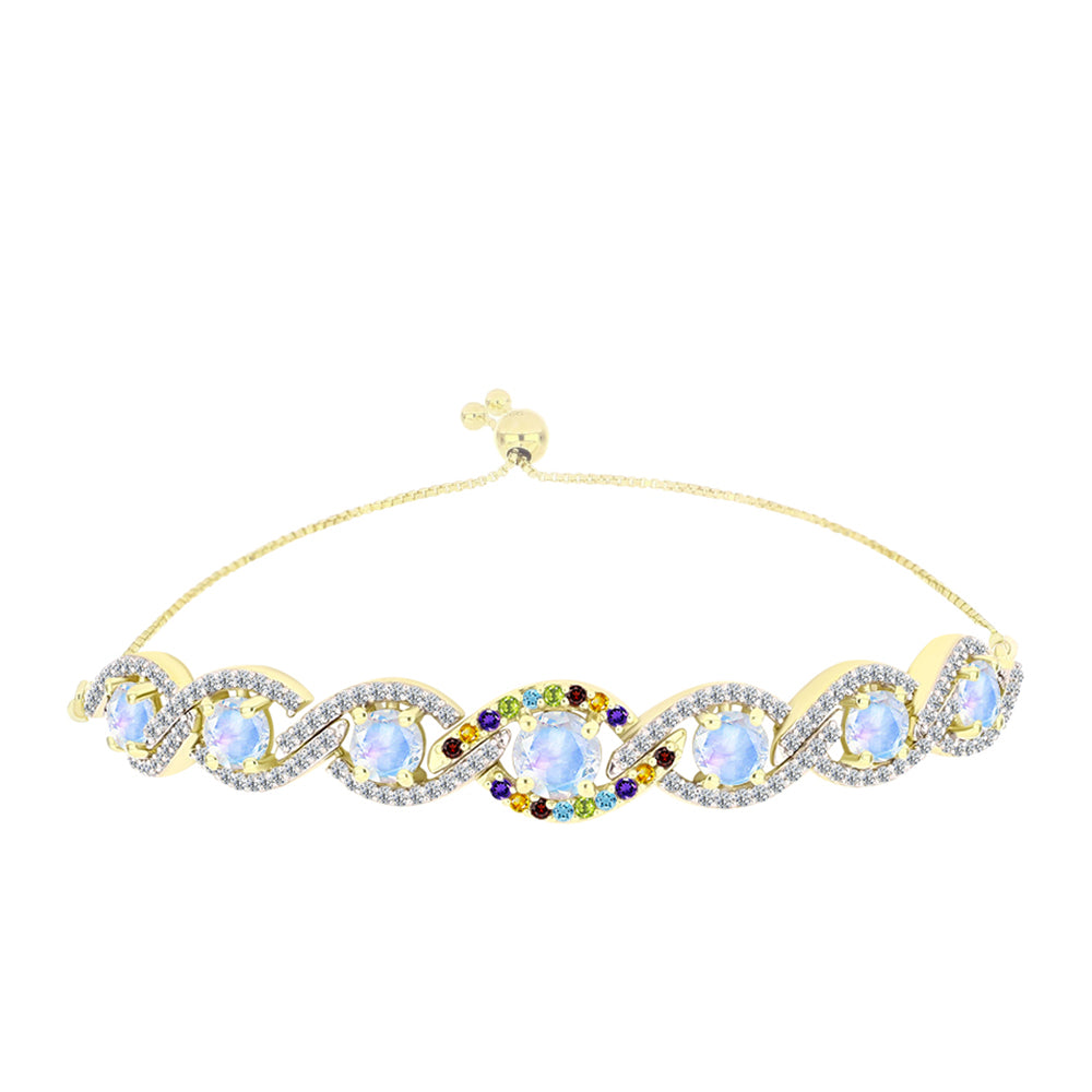 Pulsera de Plata Bañada en Oro con Piedra Lunar Arco Iris y Citrino de los Montes Urales 1 