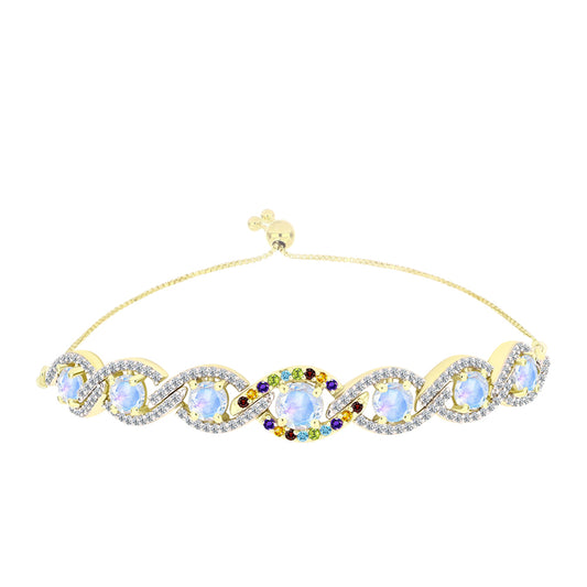 Pulsera de Plata Bañada en Oro con Piedra Lunar Arco Iris y Citrino de los Montes Urales