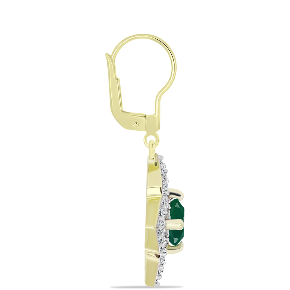 Pendientes de Plata Bañada en Oro con Ágata Verde y Topacio Blanco