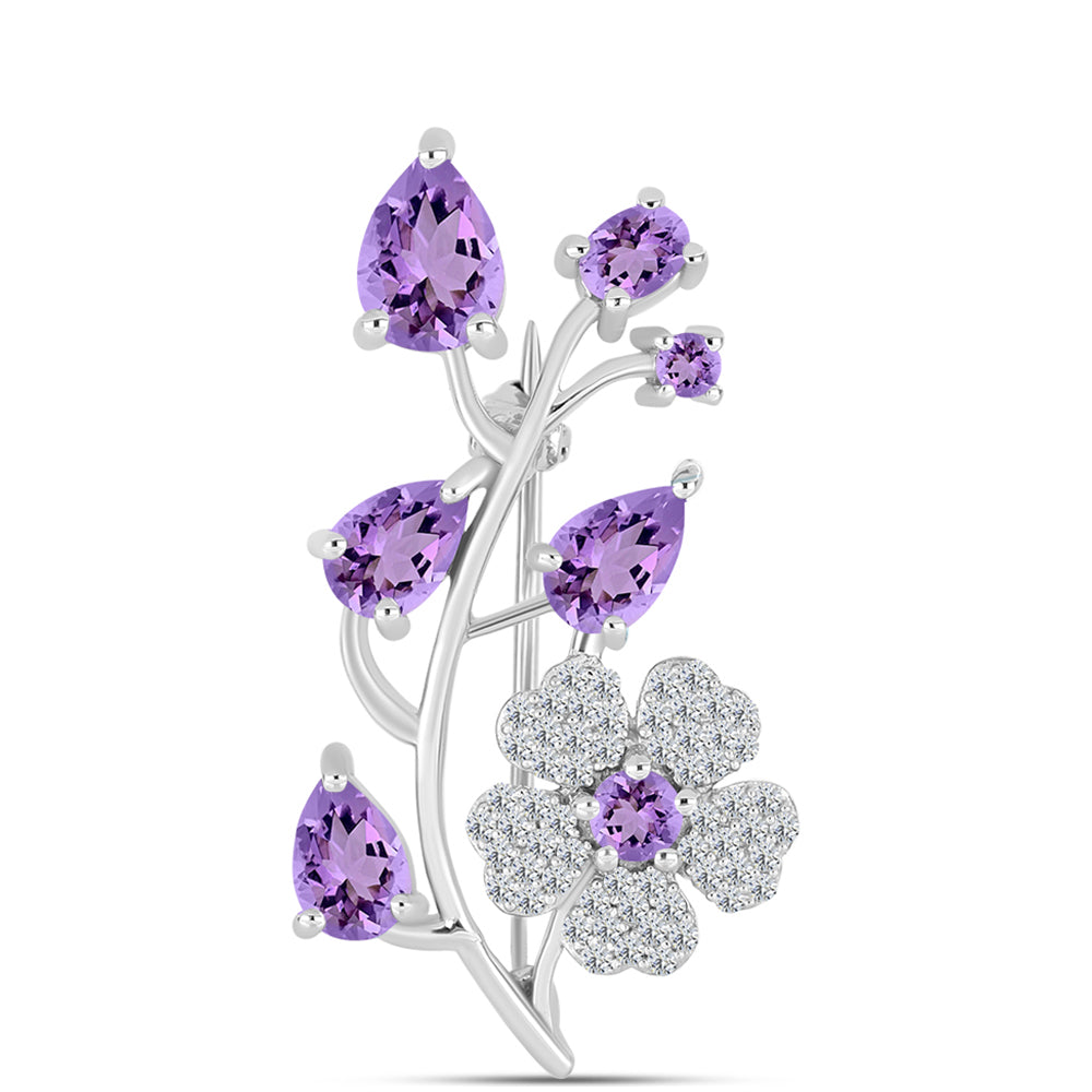 Broche de Plata con Amatista Rosa de Francia y Topacio Blanco 1 