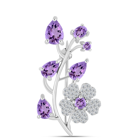 Broche de Plata con Amatista Rosa de Francia y Topacio Blanco