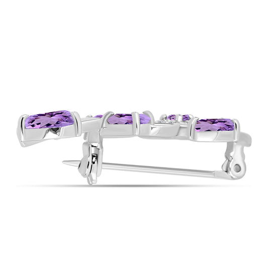 Broche de Plata con Amatista Rosa de Francia y Topacio Blanco