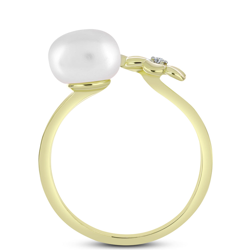 Anillo de Plata Bañada en Oro con Perla de Agua Dulce y Topacio Blanco 2 