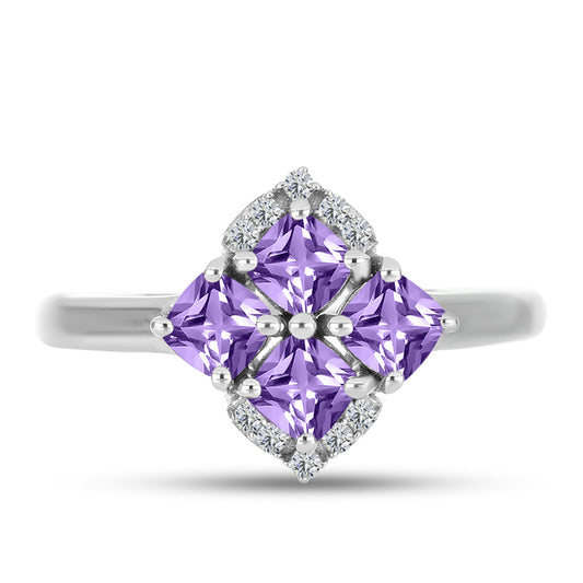 Anillo de Plata con Amatista Rosa de Francia y Topacio Blanco