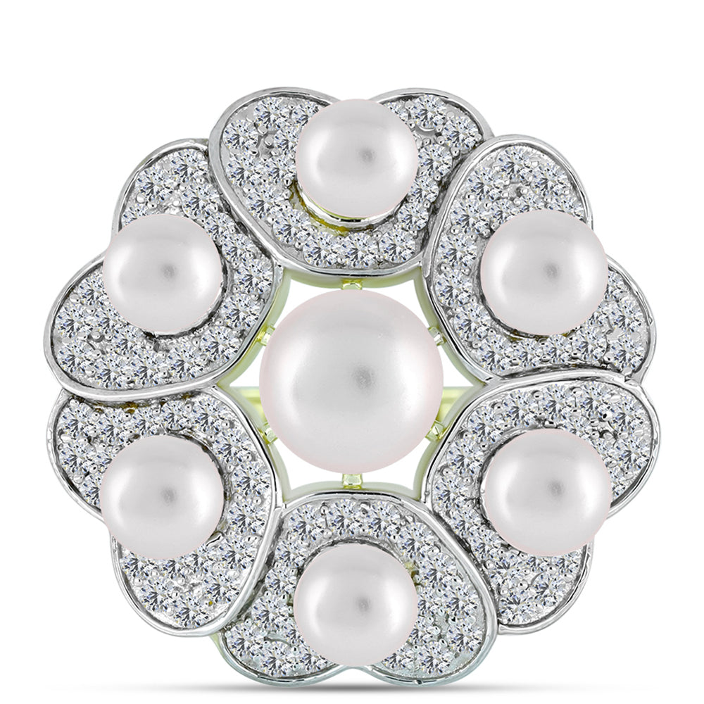 Anillo de Plata Bañada en Oro con Perla de Agua Dulce y Topacio Blanco
