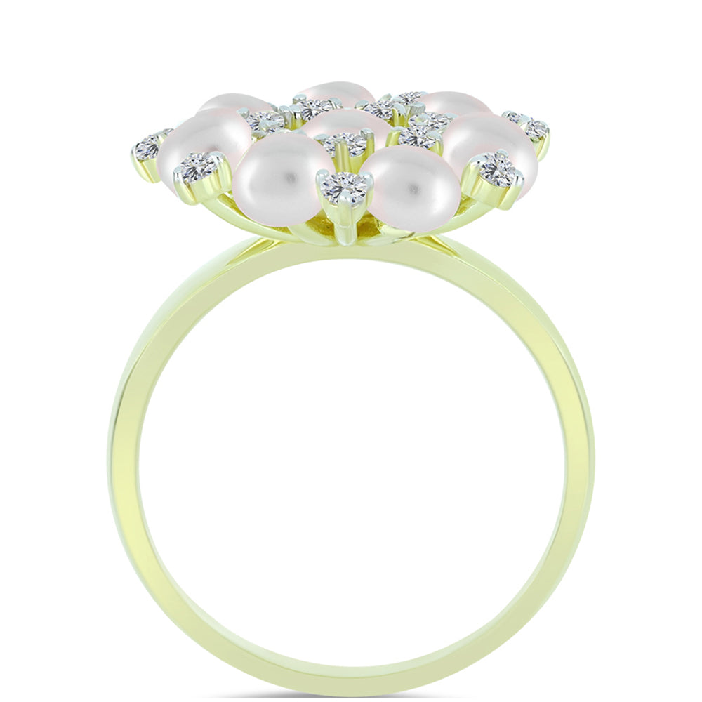Anillo de Plata Bañada en Oro con Perla de Agua Dulce y Topacio Blanco