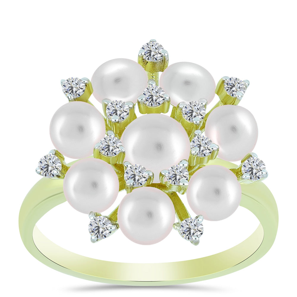 Anillo de Plata Bañada en Oro con Perla de Agua Dulce y Topacio Blanco