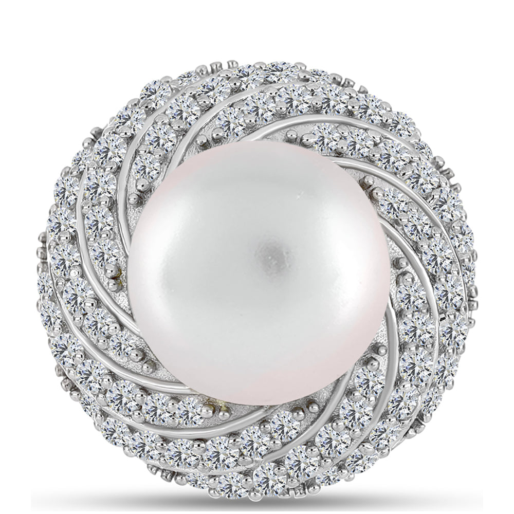 Anillo de Plata Bañada en Oro con Perla de Agua Dulce y Topacio Blanco 1 
