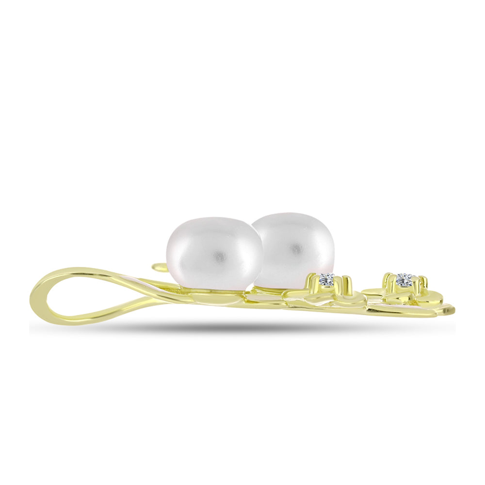 Colgante de Plata Bañada en Oro con Perla de Agua Dulce y Topacio Blanco