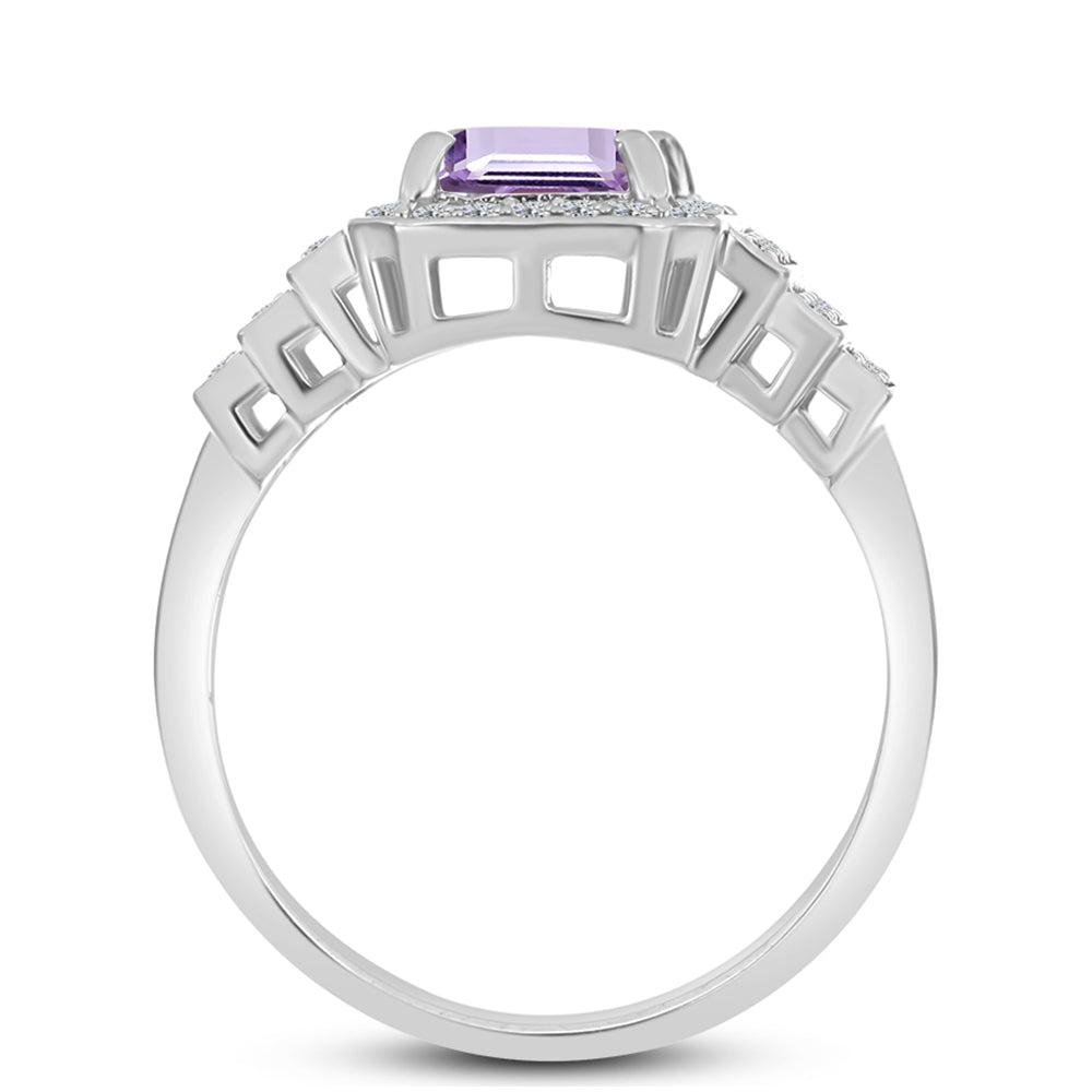 Anillo de Plata con Amatista Rosa de Francia y Topacio Blanco 2 