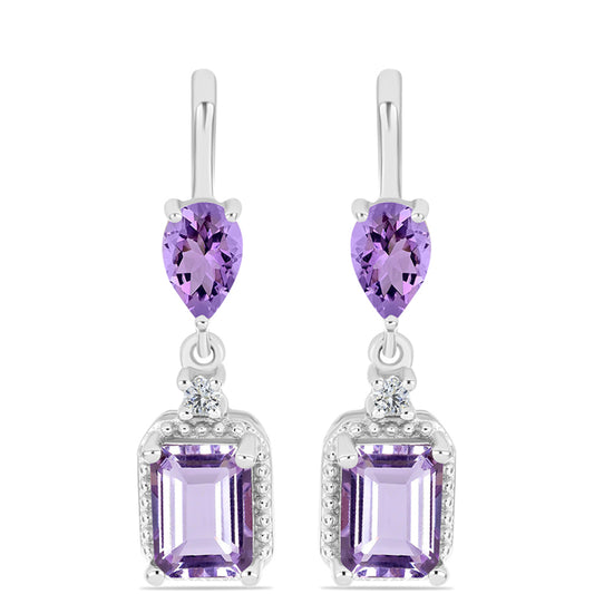Pendientes de Plata con Amatista Rosa de Francia y Topacio Blanco