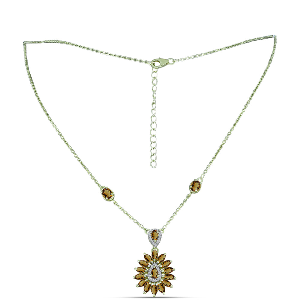 Collar de Plata Bañada en Oro con Cuarzo Coñac y Topacio Blanco