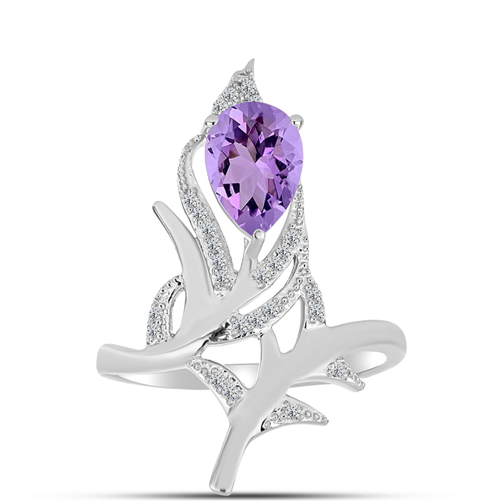 Anillo de Plata con Amatista Rosa de Francia y Topacio Blanco 1 