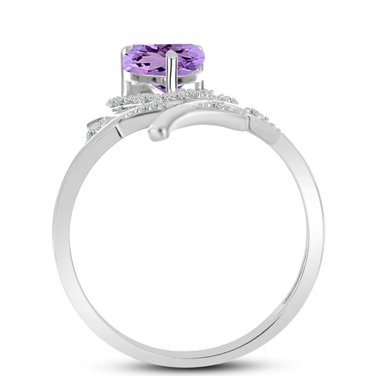 Anillo de Plata con Amatista Rosa de Francia y Topacio Blanco