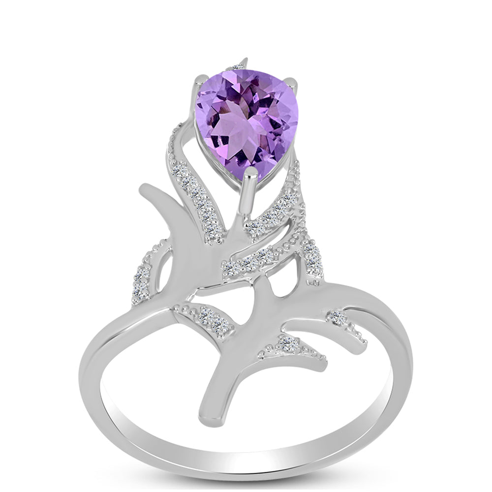 Anillo de Plata con Amatista Rosa de Francia y Topacio Blanco