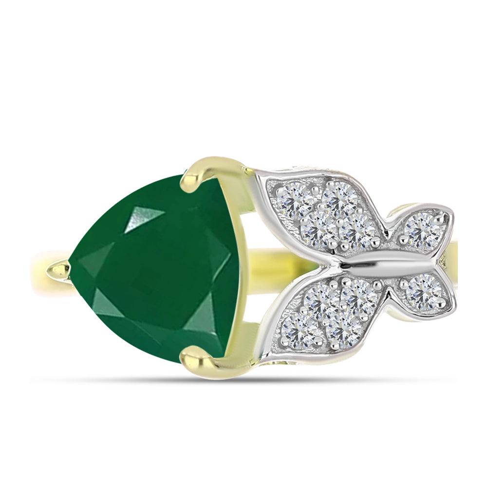 Anillo de Plata Bañada en Oro con Ágata Verde y Topacio Blanco 1 