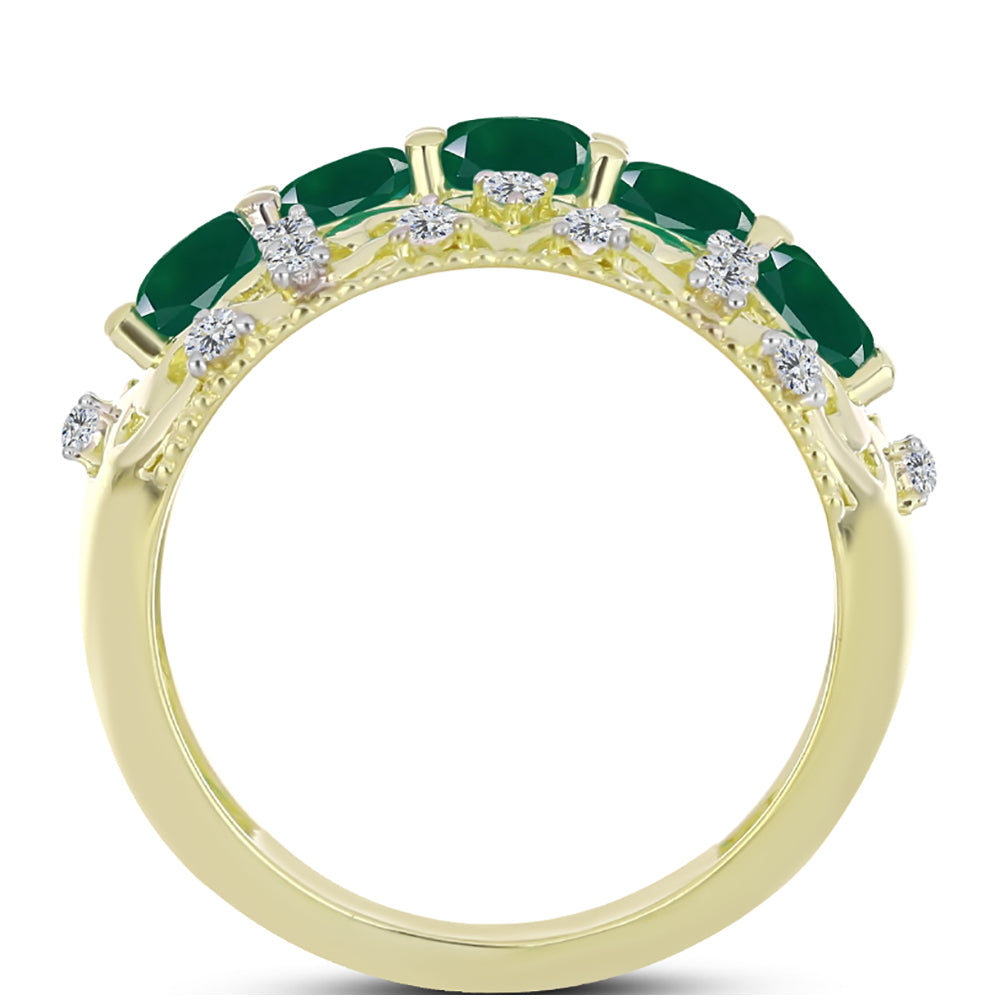 Anillo de Plata Bañada en Oro con Ágata Verde y Topacio Blanco