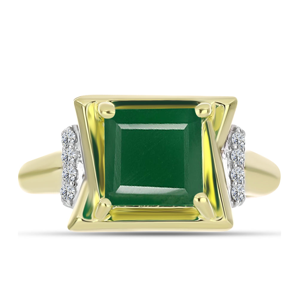 Anillo de Plata Bañada en Oro con Ágata Verde y Topacio Blanco