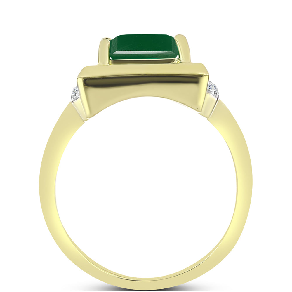 Anillo de Plata Bañada en Oro con Ágata Verde y Topacio Blanco 2 
