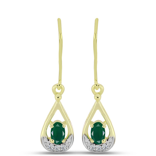 Pendientes de Plata Bañada en Oro con Ágata Verde y Topacio Blanco