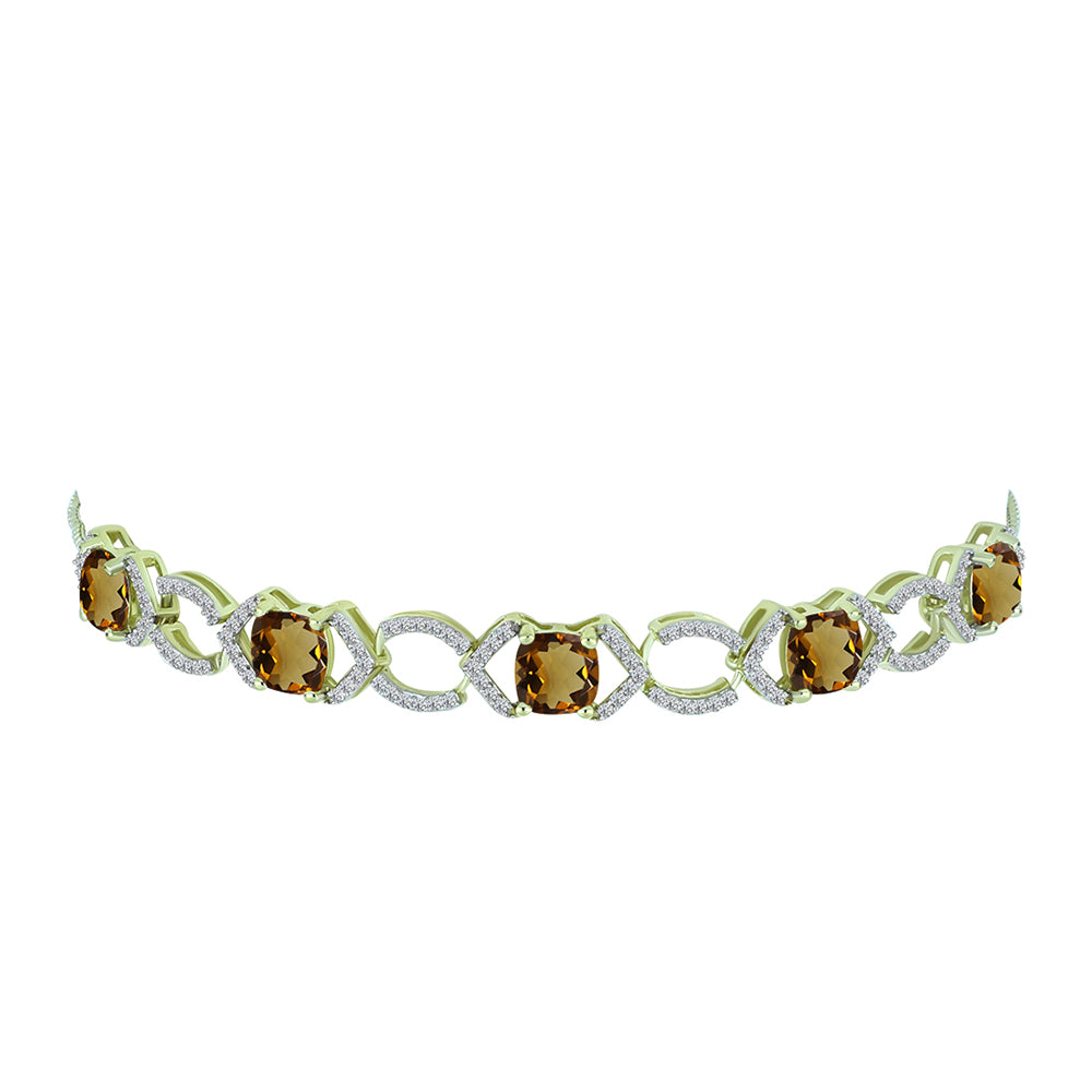 Pulsera de Plata Bañada en Oro con Cuarzo Coñac y Topacio Blanco 2 