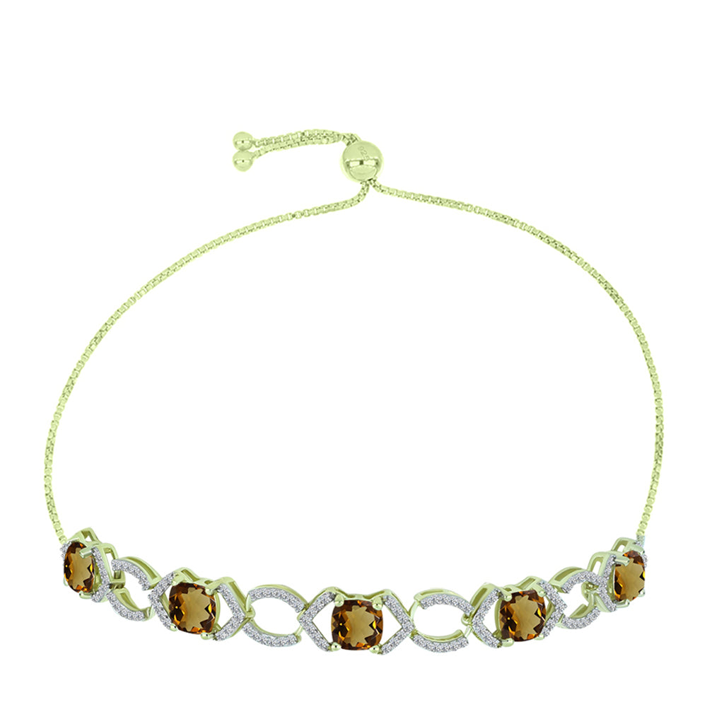 Pulsera de Plata Bañada en Oro con Cuarzo Coñac y Topacio Blanco